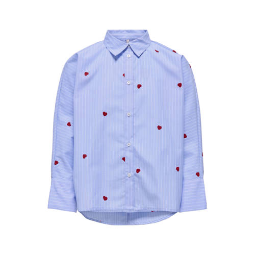 KIDS ONLY GIRL gestreepte blouse met hartjes lichtblauw Meisjes Polyester Klassieke kraag - maat 152 afbeelding