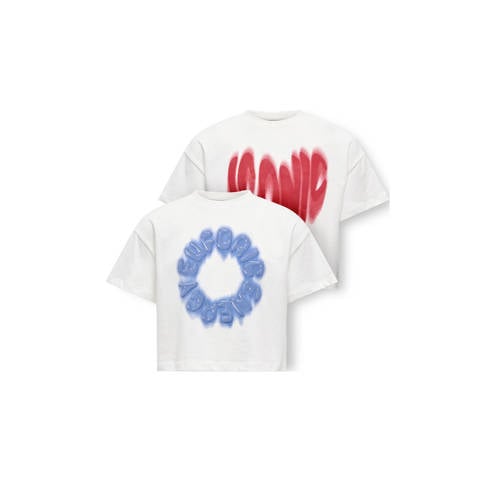 KIDS ONLY GIRL T-shirt - set van 2 wit Meisjes Katoen Ronde hals Printopdruk - maat 146/152 afbeelding