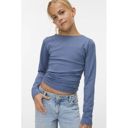 VERO MODA GIRL blousetop blauw Meisjes Polyester Vierkante hals Effen - maat 116 afbeelding