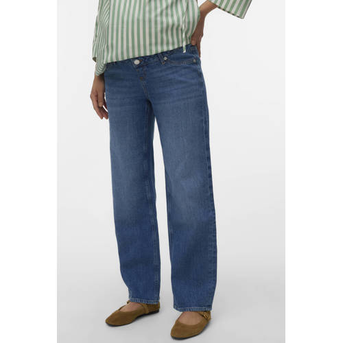 VERO MODA MATERNITY high waist zwangerschapskleding wide leg jeans medium blue denim Blauw