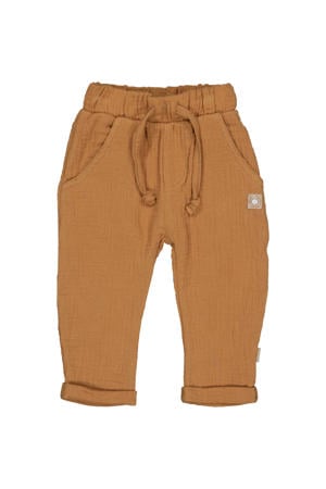 regular waist casual broek bruin met textuur