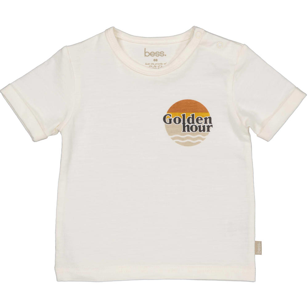 Witte jongens BESS T-shirt van katoen met printopdruk, korte mouwen, ronde hals en drukknoopsluiting