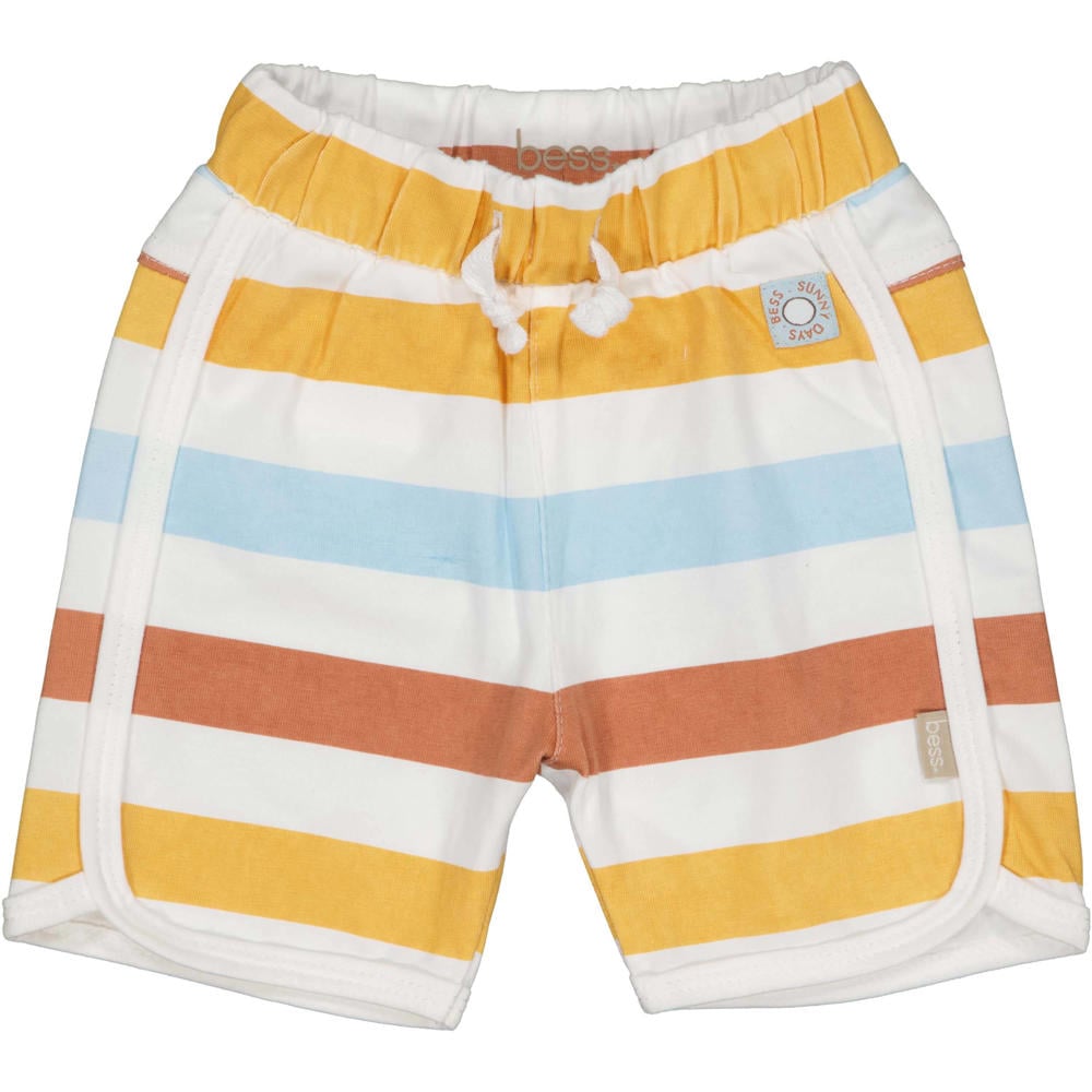 Oker, bruin en blauwe jongens BESS regular waist gestreepte casual short van katoen met elastische tailleband met koord