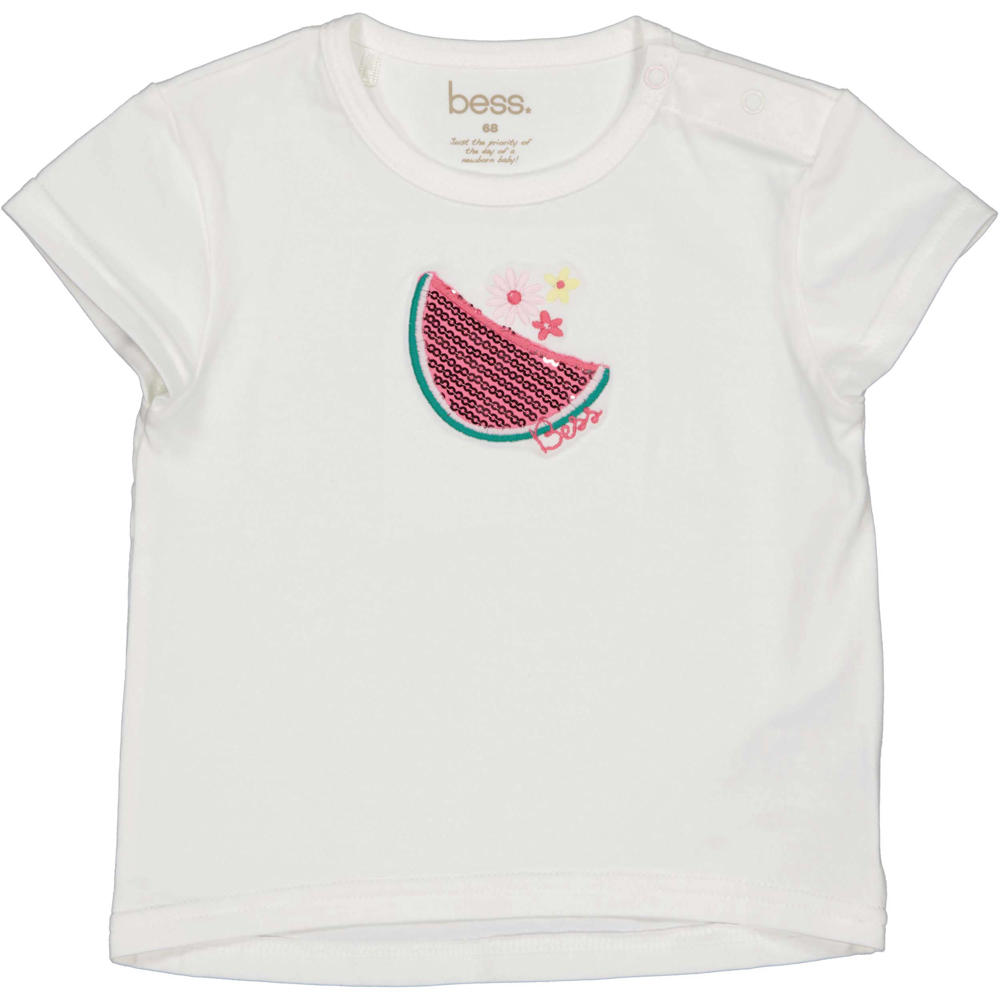 Witte meisjes BESS T-shirt van katoen met printopdruk, korte mouwen, ronde hals, drukknoopsluiting en pailletten