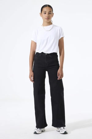 high waist wide leg jeans black denim