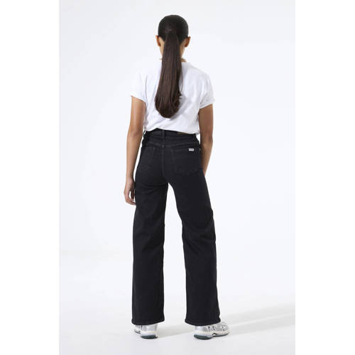 Garcia high waist wide leg jeans black denim Zwart Effen - maat 140 afbeelding