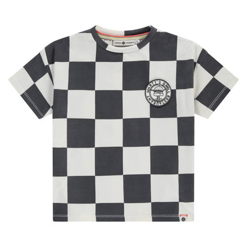 Stains&Stories geruit T-shirt antraciet Grijs Jongens Katoen Ronde hals - maat 128 afbeelding