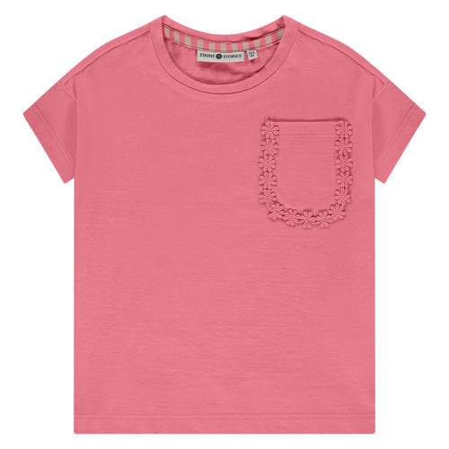 Stains&Stories T-shirt roze Meisjes Katoen Ronde hals Effen - maat 140 afbeelding