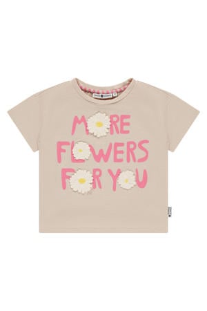 gebloemde T-shirt beige