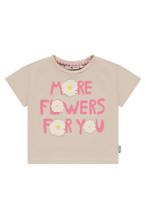 gebloemde T-shirt beige