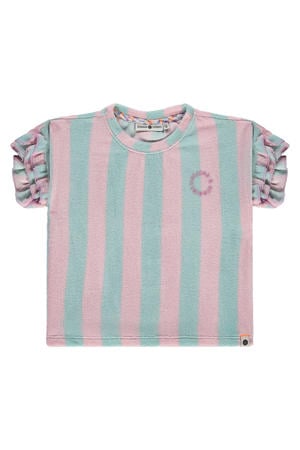 gestreept T-shirt met textuur groen