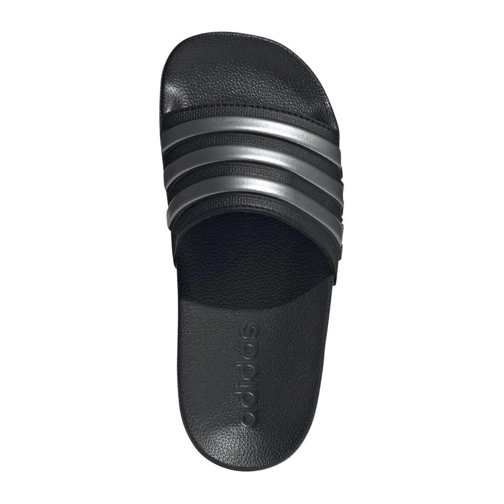 Zwart, zilver en metallickleurige jongens en meisjes adidas Sportswear Adilette Shower badslippers van enkelvoudige synthetische wreefband