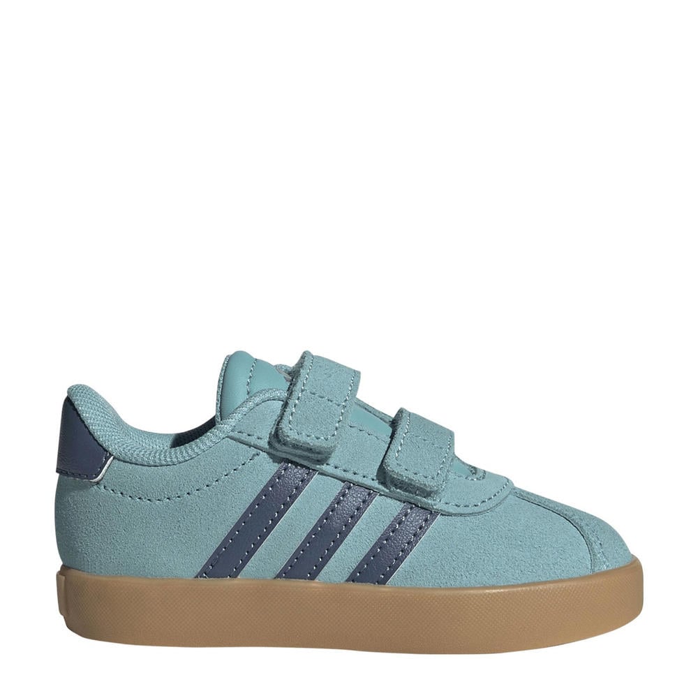 Lichtblauw en blauwe jongens en meisjes adidas Sportswear VL Court 3.0 suede sneakers met klittenband