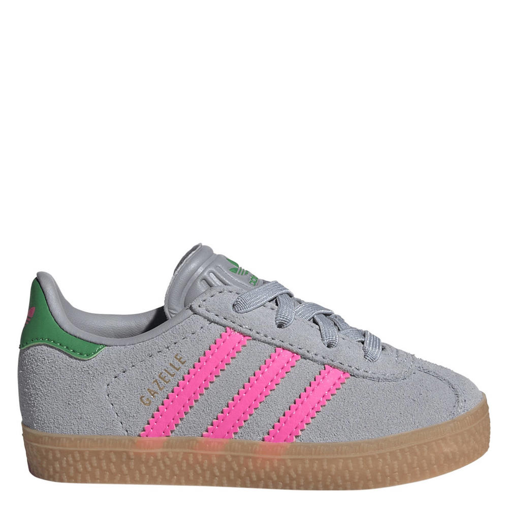 Grijs en roze jongens en meisjes adidas Originals Gazelle sneakers van suède/voering: textiel/voetbed: textiel met elastische veters