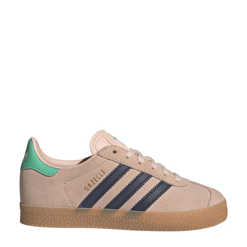 Beige en donkerblauwe jongens adidas Originals Gazelle sneakers van suede/voering:mesh/voetbed: ortholite met veters