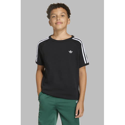 adidas Originals T-shirt zwart Jongens/Meisjes Katoen Ronde hals Streep - maat 128 afbeelding