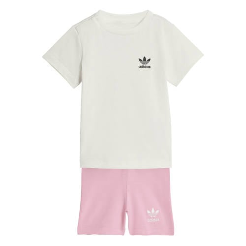adidas Originals T-shirt + short wit/roze Joggingpak Meisjes Katoen Ronde hals - maat 98 afbeelding