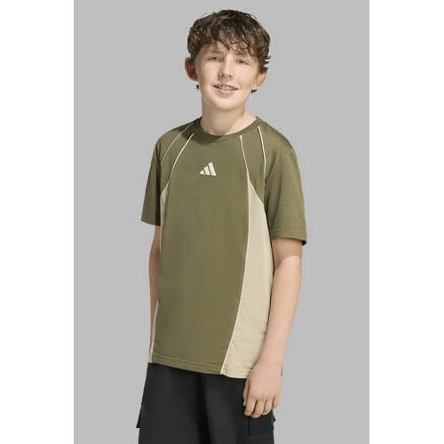 adidas Sportswear T-shirt groen/beige Jongens/Meisjes Katoen Ronde hals - maat 152 afbeelding