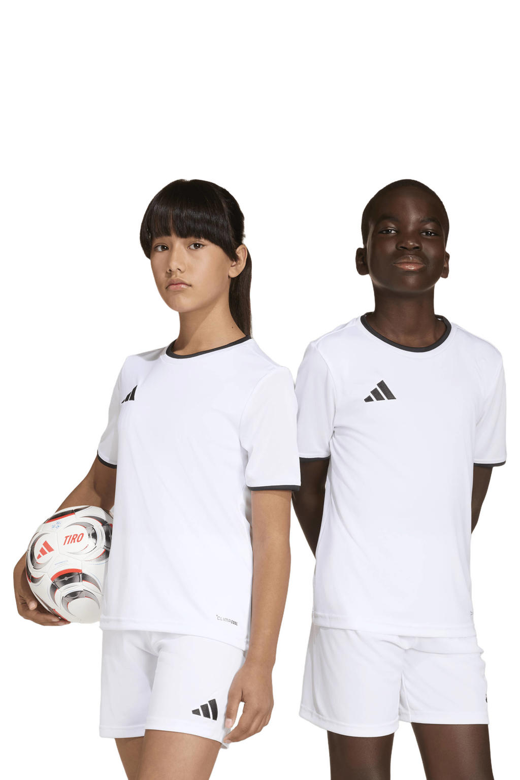 Witte jongens en meisjes adidas Performance junior voetbalshirt Entrada26 van polyester met effen, korte mouwen en ronde hals