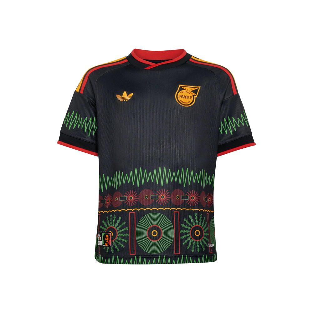 Zwarte jongens en meisjes adidas Performance Junior Jamaica voetbalshirt Uit van polyester met korte mouwen en ronde hals