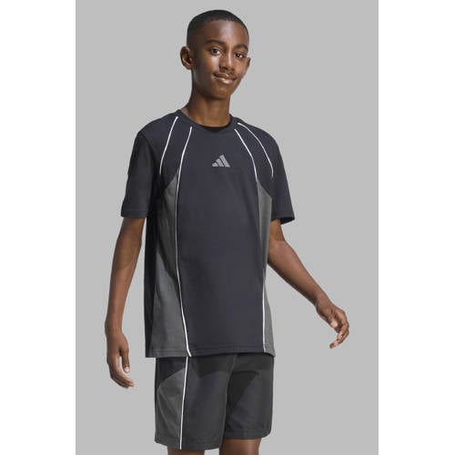 adidas Sportswear T-shirt zwart/grijs Jongens/Meisjes Katoen Ronde hals - maat 140 afbeelding