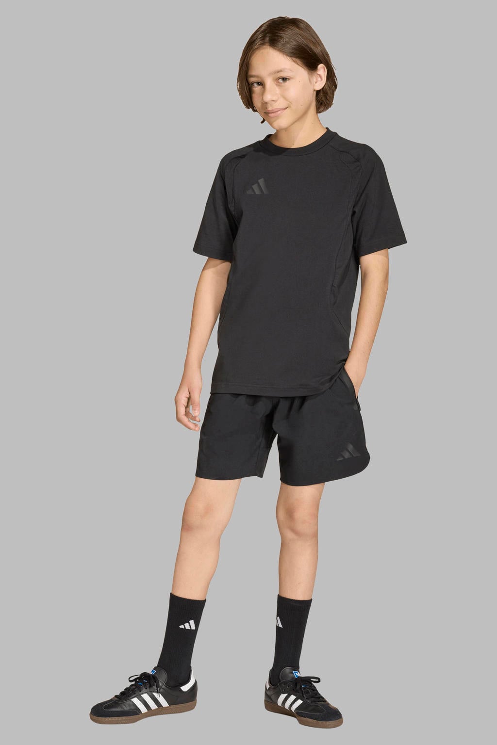 Zwarte jongens en meisjes adidas Performance Junior voetbalshirt Tiro Travel van katoen met korte mouwen