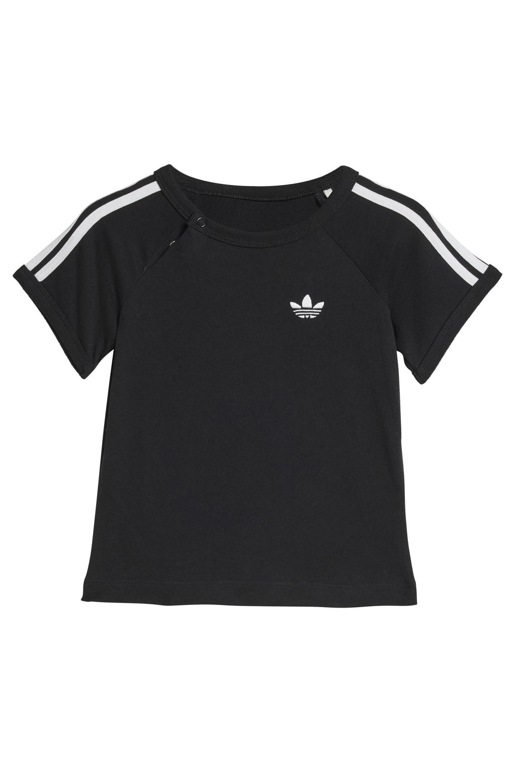 Zwarte jongens en meisjes adidas Originals T-shirt van katoen met effen, korte mouwen en ronde hals