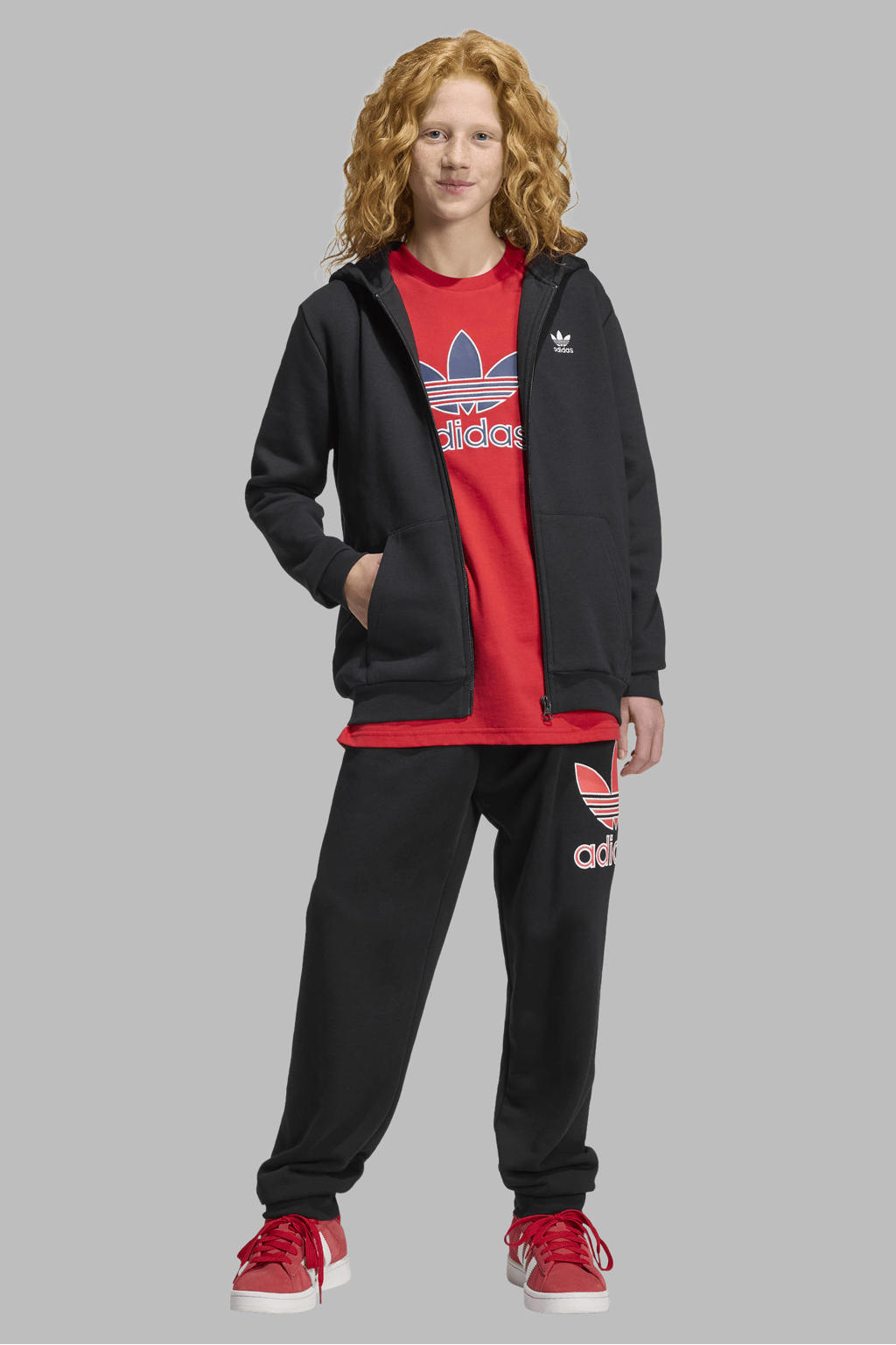 Zwarte jongens en meisjes adidas Originals sweatvest met effen, lange mouwen, capuchon en ritssluiting