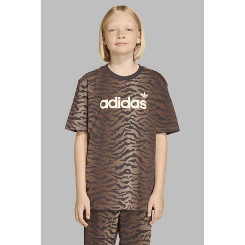 adidas Originals T-shirt dierenprint Bruin Jongens/Meisjes Katoen Ronde hals - maat 152 afbeelding