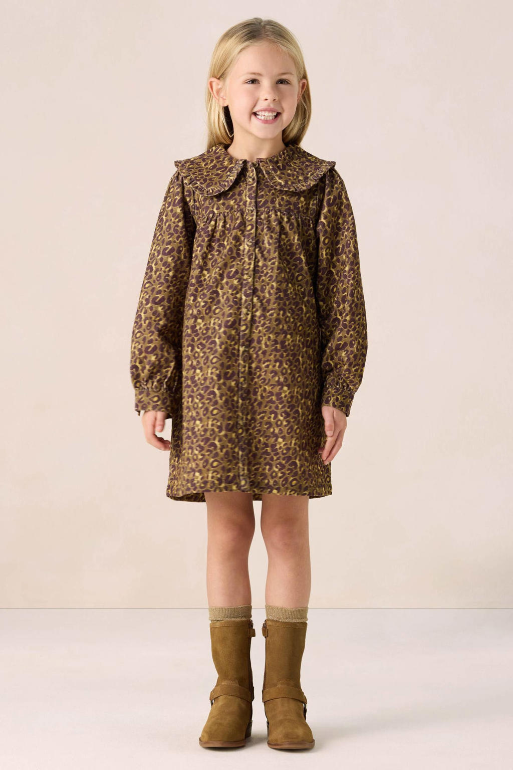 Sissy-Boy corduroy blousejurk met panterprint donkergroen