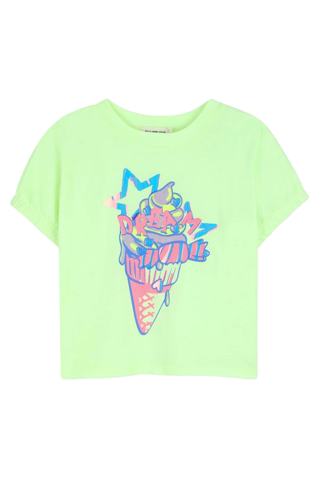 Groene meisjes Billieblush T-shirt van katoen met printopdruk, korte mouwen en ronde hals