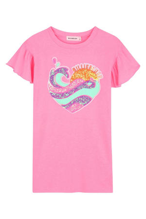 t-shirtjurk met pailletten roze