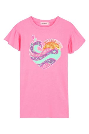 t-shirtjurk met pailletten roze