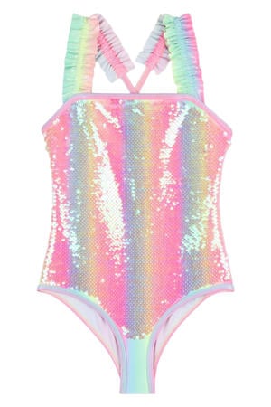 badpak met pailetten roze / geel / blauw
