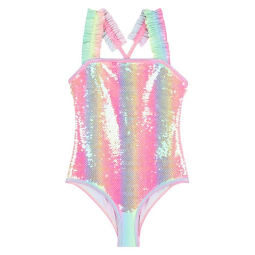 Billieblush badpak met pailetten roze / geel / blauw Multi Meisjes Polyester - maat 104 - pailletten afbeelding