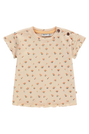gebloemde T-shirt beige/oranje