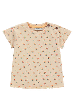 gebloemde T-shirt beige/oranje