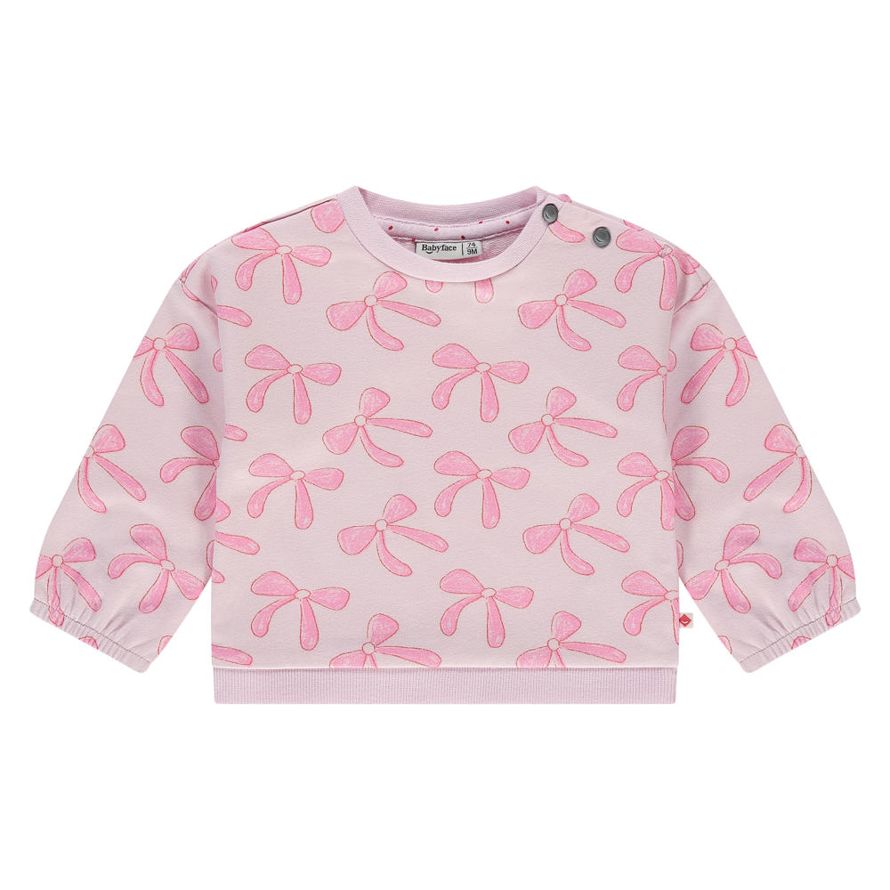 Lichtroze meisjes Babyface sweater met lange mouwen, ronde hals, drukknoopsluiting en elastische boord