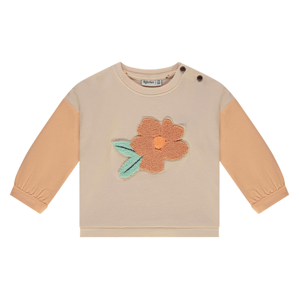 Oranje en beige meisjes Babyface sweater van katoen met printopdruk, lange mouwen, ronde hals, knoopsluiting en patches