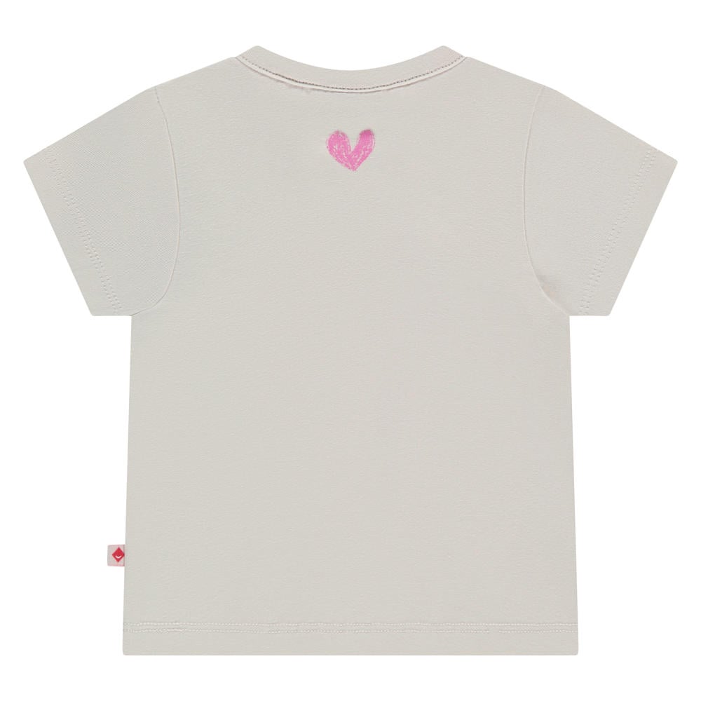 Beige meisjes Babyface T-shirt van stretchkatoen met printopdruk, korte mouwen, ronde hals en drukknoopsluiting