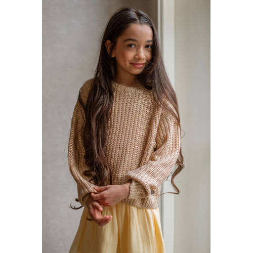 Like Flo gebreide trui goud Sweater Meisjes Katoen Ronde hals Effen - maat 122/128 afbeelding