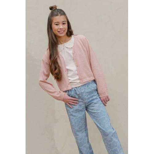 Like Flo vest oudroze fijn gebreid Meisjes Katoen V-hals Effen - maat 122/128 afbeelding