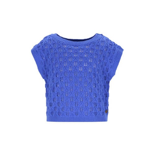 Like Flo top blauw grof gebreid Meisjes Stretchkatoen Ronde hals Effen - maat 146/152 afbeelding