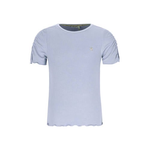Like Flo T-shirt lichtblauw rib gebreid Meisjes Viscose Ronde hals Effen - maat 122/128 afbeelding
