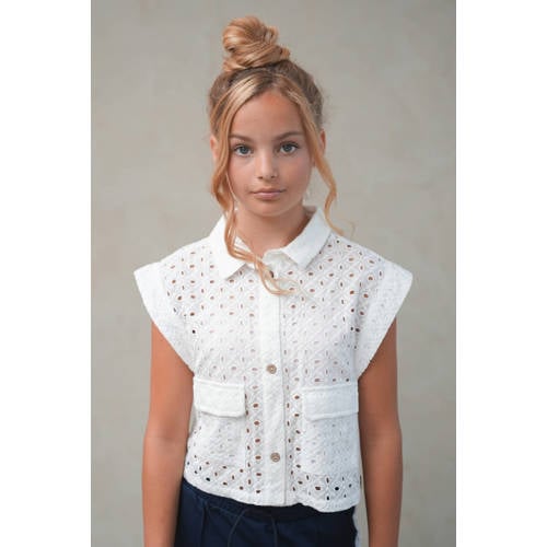 Like Flo Young gilet wit broderie Meisjes Katoen Klassieke kraag Effen - maat 152 afbeelding