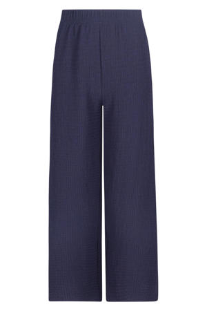 wide leg regular waist casual broek donkerblauw met textuur