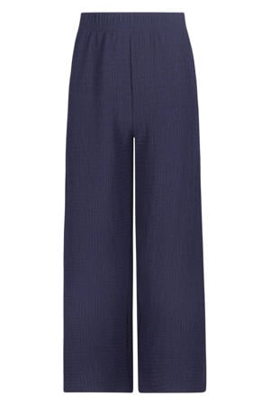 wide leg regular waist casual broek donkerblauw met textuur
