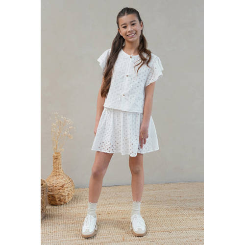 Like Flo blousetop wit broderie Meisjes Katoen Button down Effen - maat 122/128 afbeelding