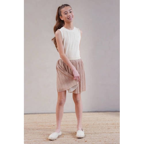 Like Flo gestreepte zomerjurk ecru Meisjes Polyester Ronde hals Streep - maat 152 afbeelding