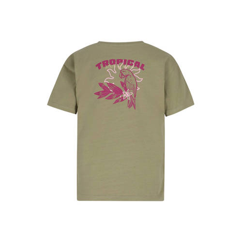 Like Flo Young T-shirt met backprint olijfgroen Meisjes Katoen Ronde hals - maat 128 afbeelding